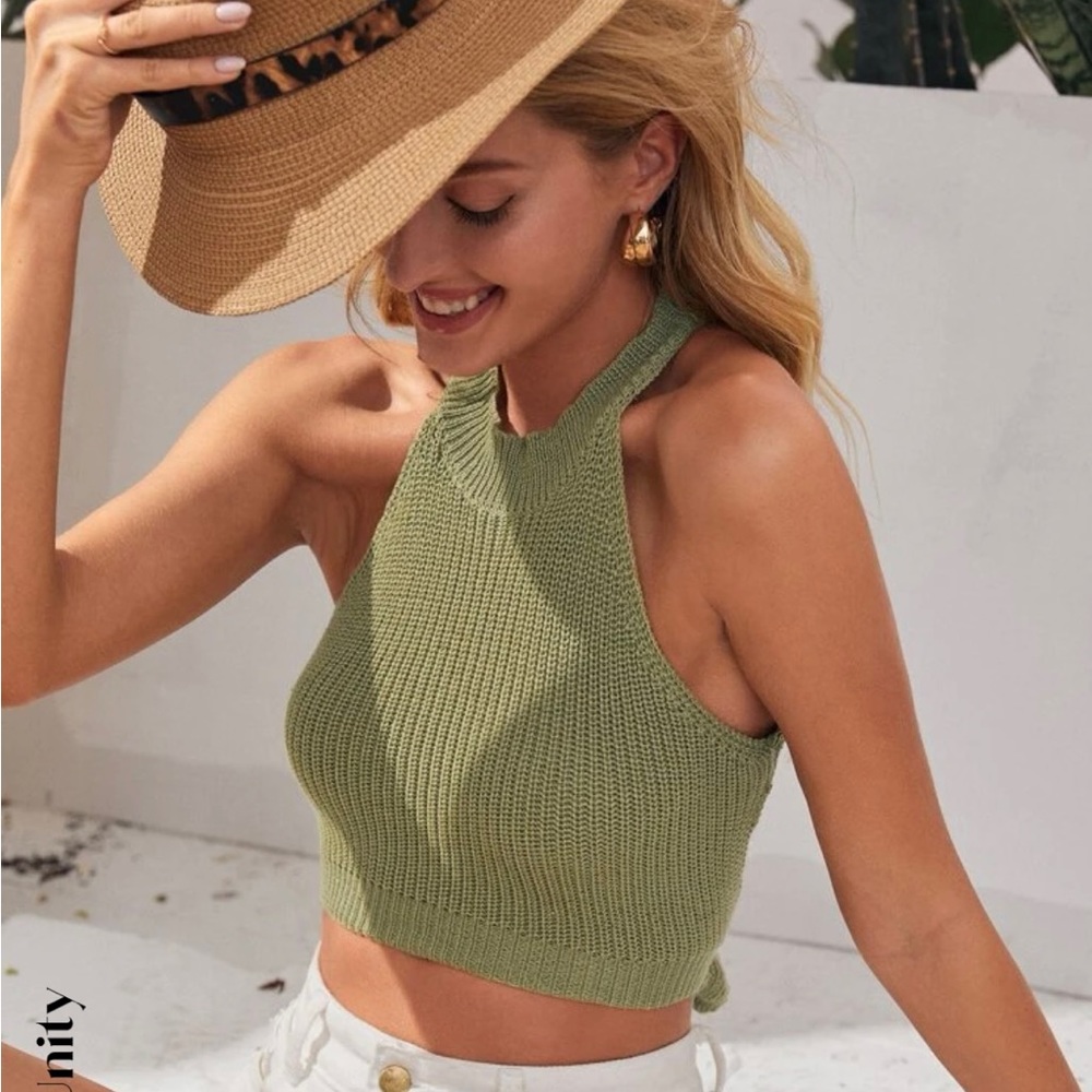 SHEIN Unity Tie Backless Ribbed Knit Top - Picture 3 of 5